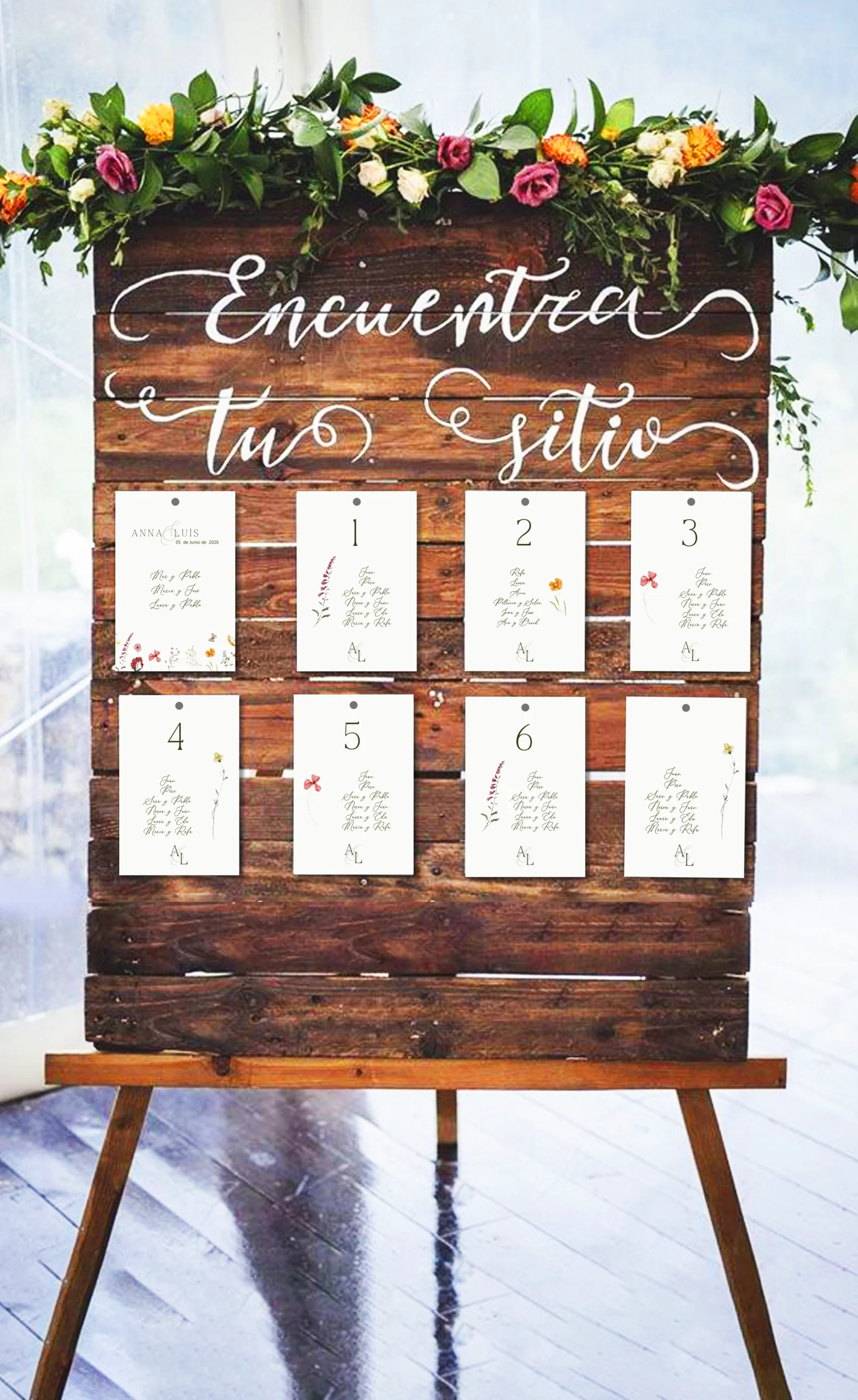 Sitting plan y números de mesa Flor Silvestre